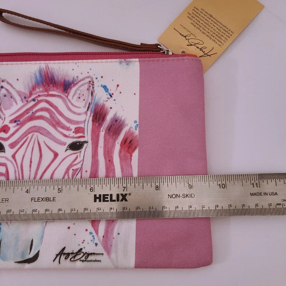 Pink Zebra Canvas Zipper Pouch by Angie Bryan | Original Art Print